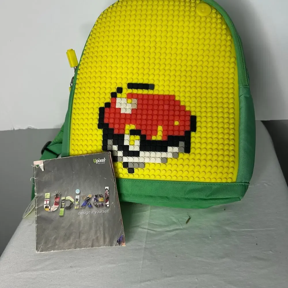 Upixel Pixel Backpack Green Yellow Pokeball Design Buildable Silicone Panel 12